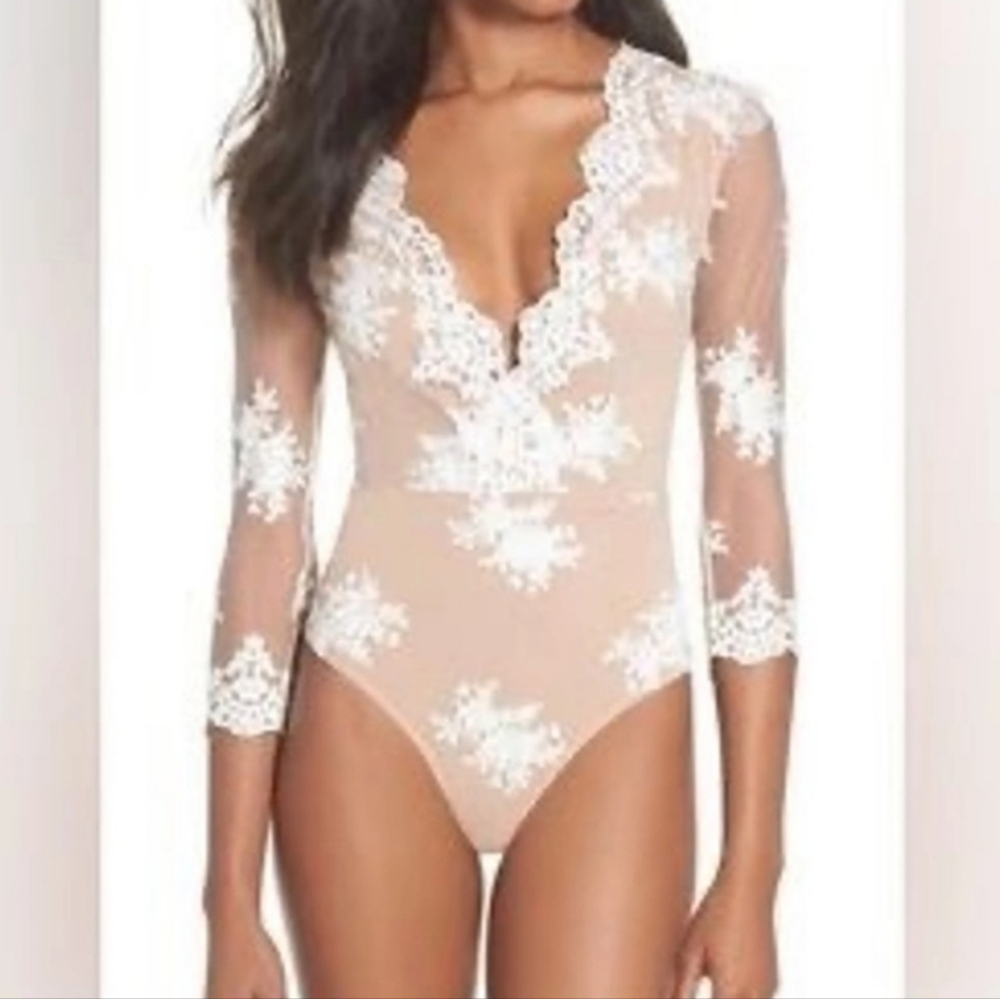 For Love and Lemons Amber scallop edge lace bodysuit